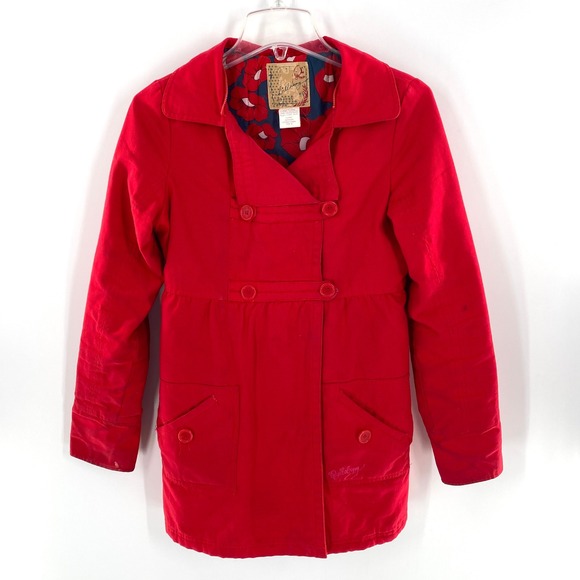 Billabong Red Cotton Blend Double Breasted Jacket Women's Size S Coat - Picture 1 of 13